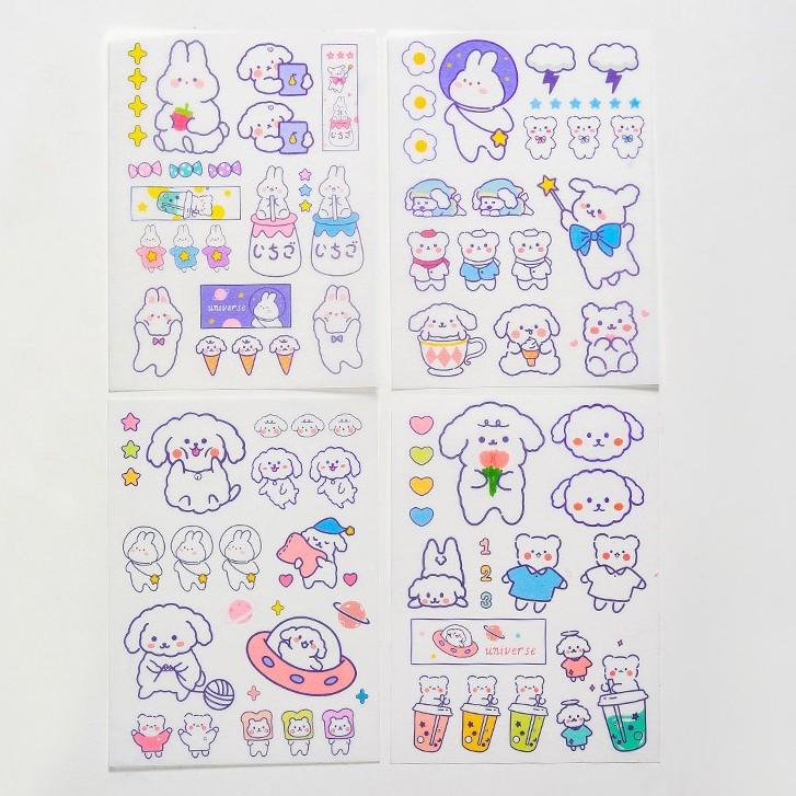 Set 4 tấm nhãn dán sticker dễ thương sáng tạo trang trí dễ thương phong các Hàn Quốc INS ST81