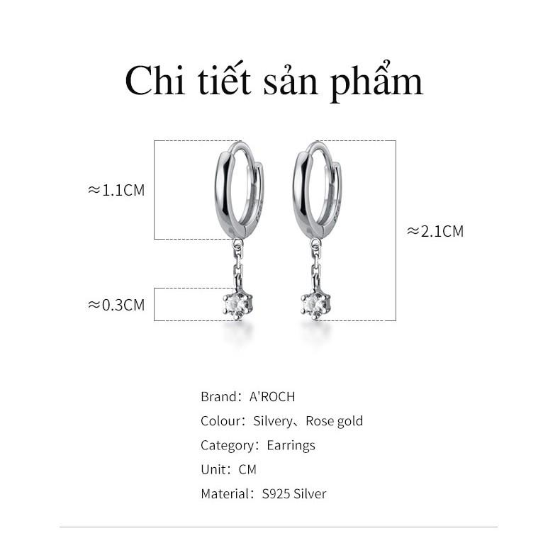 Khuyên tai bạc Ý s925 gắn đá Zircon đen thả dài G5925 - AROCH Jewelry