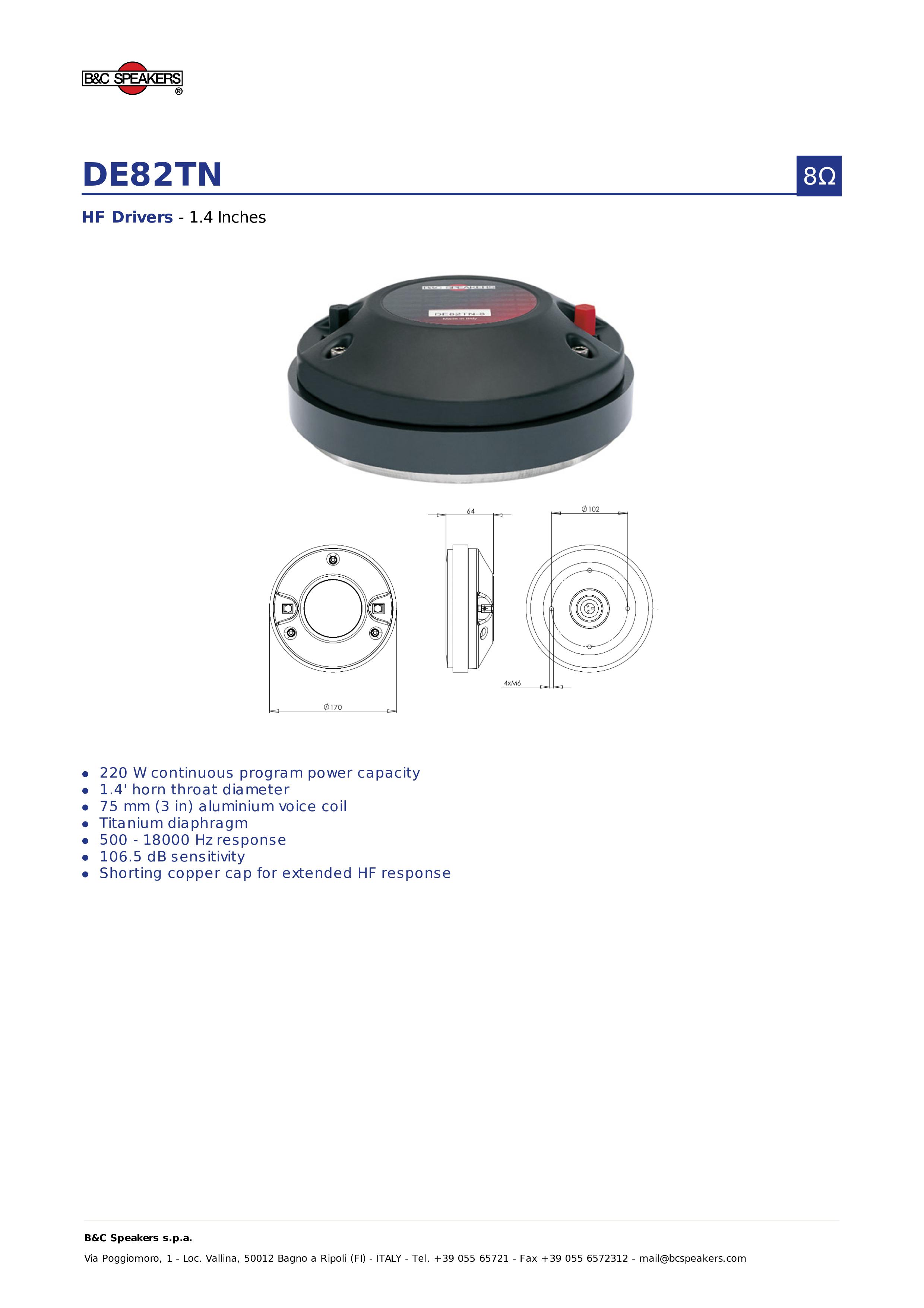 Loa Treble B&C SPEAKERS DE82TN (1 CÁI)– Hàng Chính Hãng