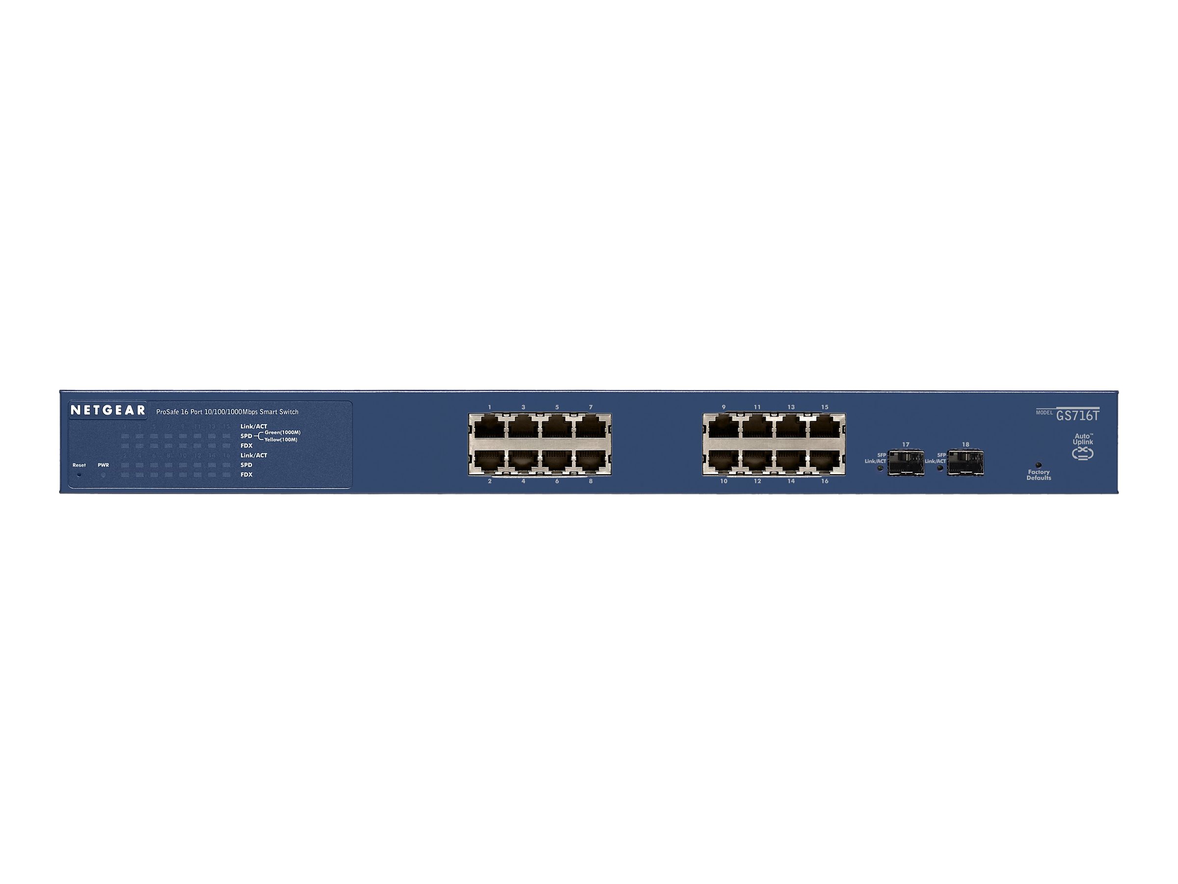 Thiết Bị Chuyển Mạch Gắn Rack 16 Cổng 10/100/1000M và 2 cổng quang SFP 1000M Gigabit Ethernet Smart Managed Pro Switch Netgear GS716T- Hàng Chính Hãng