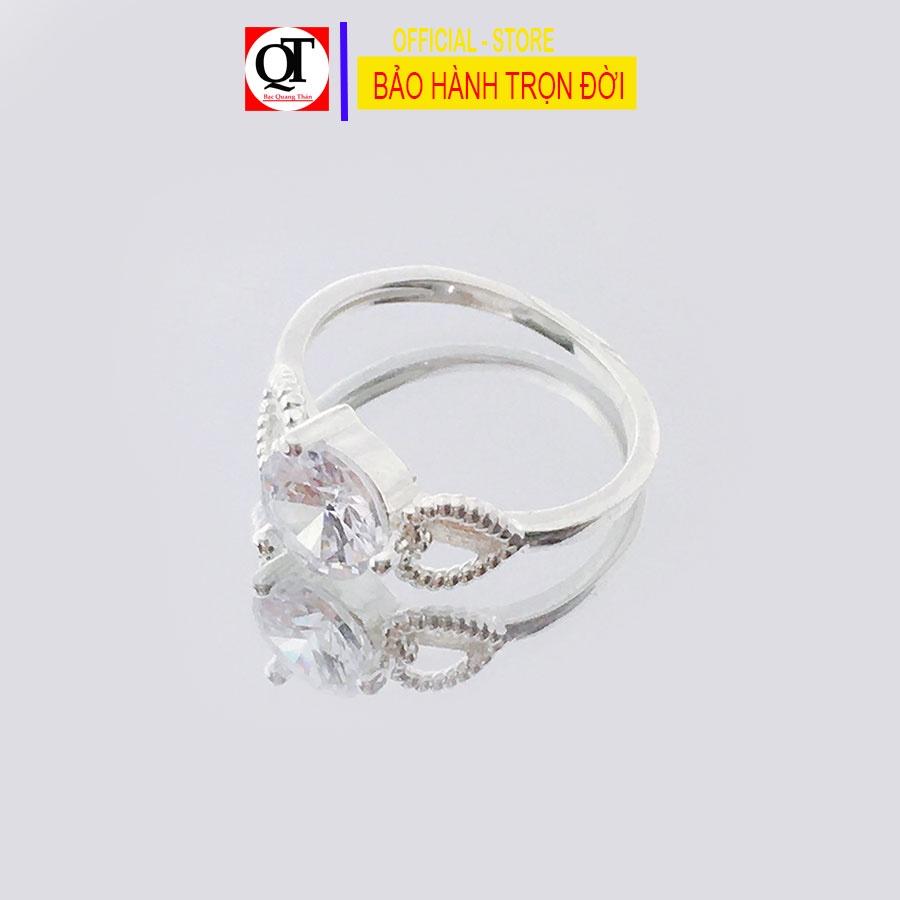 Nhẫn bạc trẻ con chất liệu bạc ta gắn đá trắng sáng trang sức Bạc Quang Thản – QTTC1