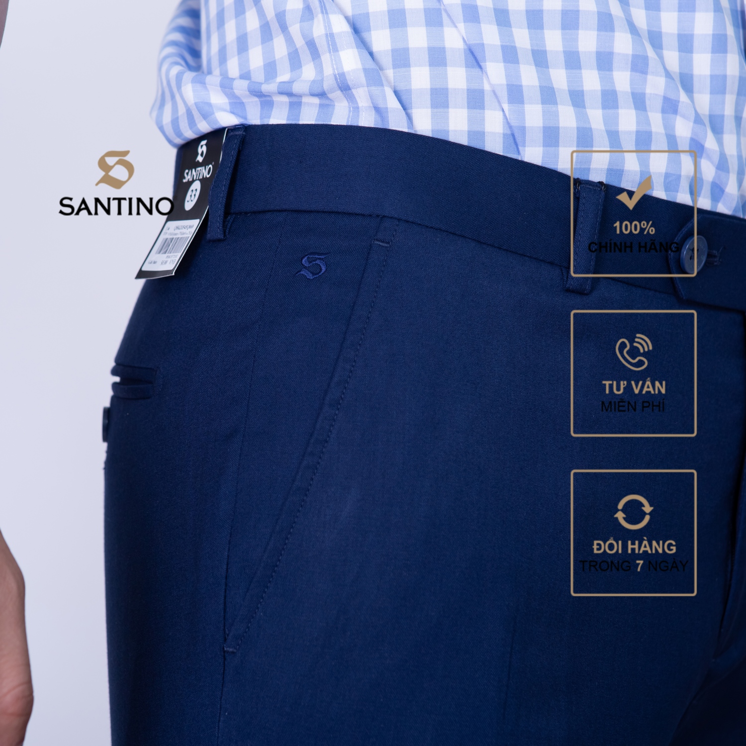 Quần âu nam dài trơn SANTINO, chất liệu Sợi tre dáng ôm slim fit công sở lịch lãm màu xanh Q068