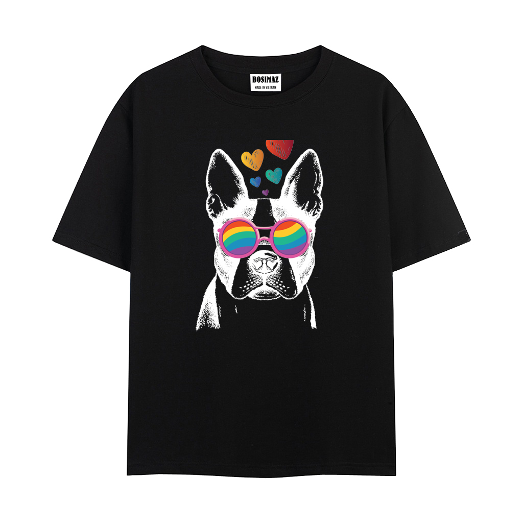Áo thun Unisex Bosimaz TS017 cổ tròn tay lỡ phom rộng in hình chó, thun contton 100%, vải đẹp dày, thoáng mát không xù lông.