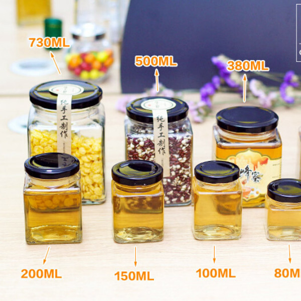Hũ vuông thủy tinh nắp thiếc 380ml cực dày dặn dùng đựng hương liệu, mật ong cực an toàn