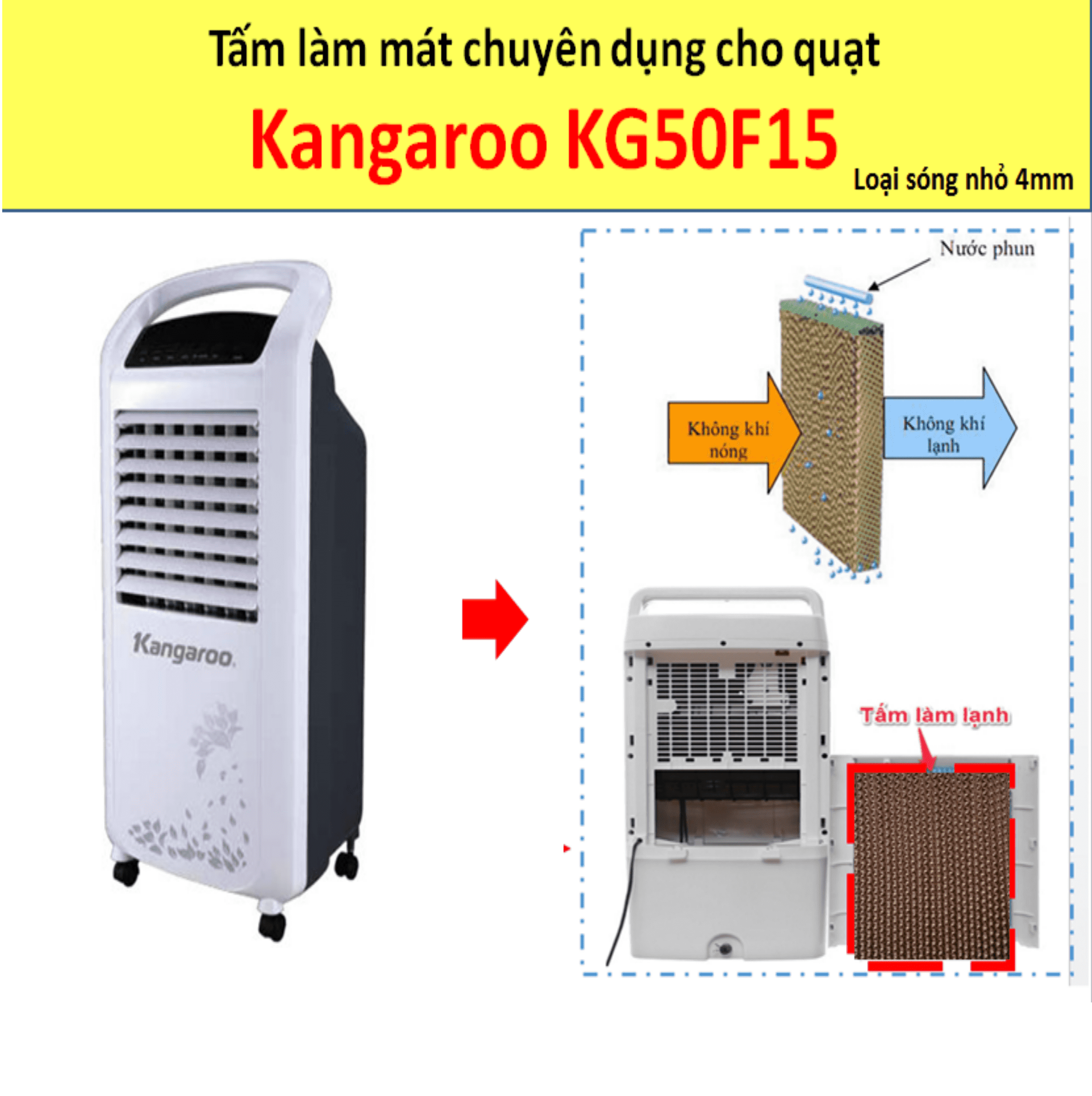 Tấm làm mát cooling pad thay thế cho quạt điều hòa Kangaroo KG50F15