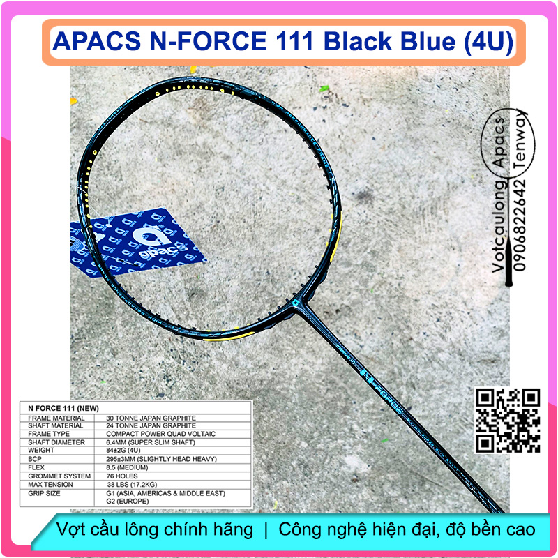 Vợt cầu lông Apacs N-Force 111 Black Blue - 4U Vợt chuyên công, thân đũa chống cản gió