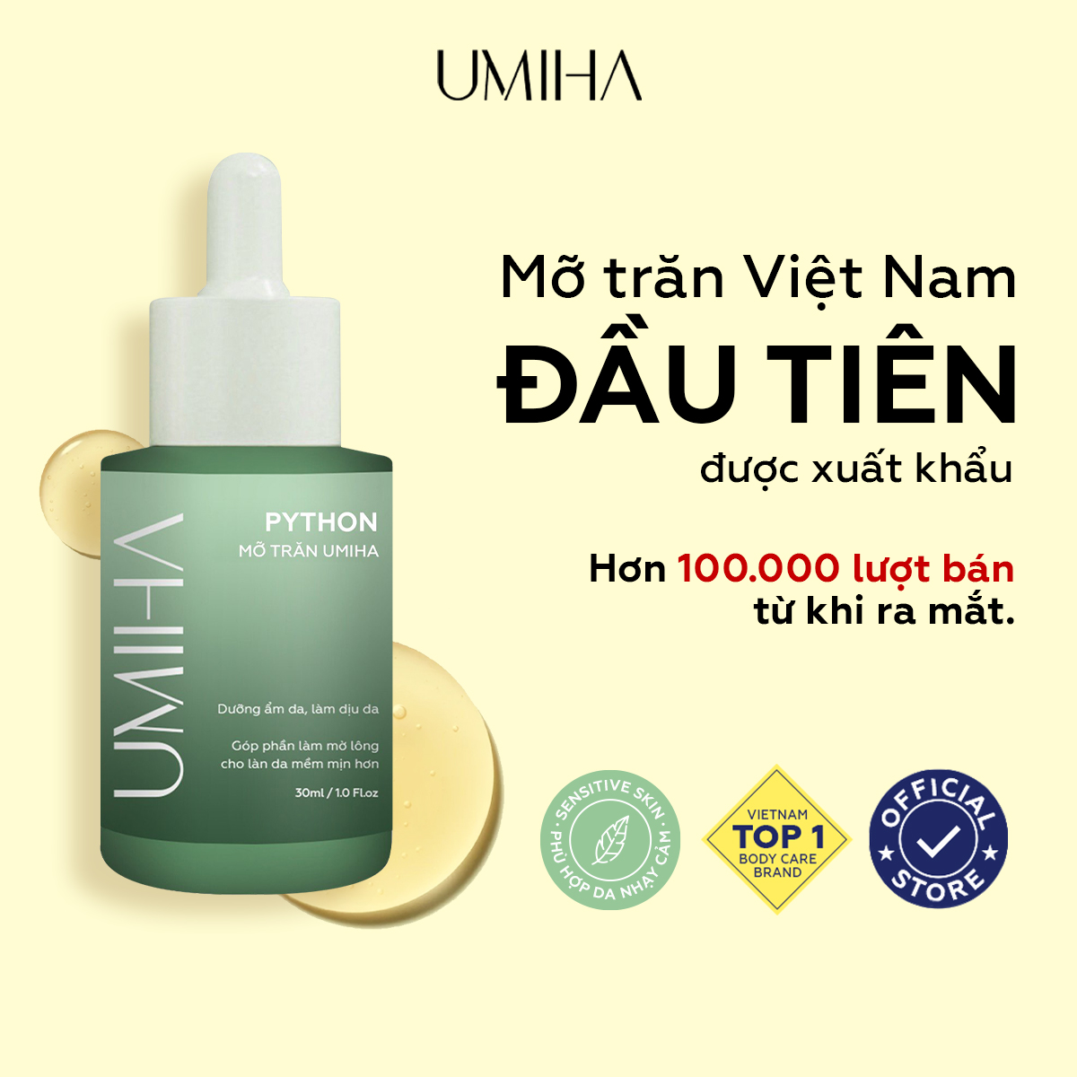 Hình ảnh Mỡ trăn triệt lông U Minh Hạ nguyên chất (10/30ml) UMIHA dùng cho vùng Chân, Tay, Nách, Bikini, Body tại nhà hiệu quả an toàn tiết kiệm