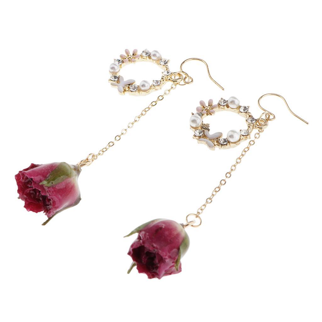 2pcs Flower Bud Dangle Earrings Pearl Beaded Earbob