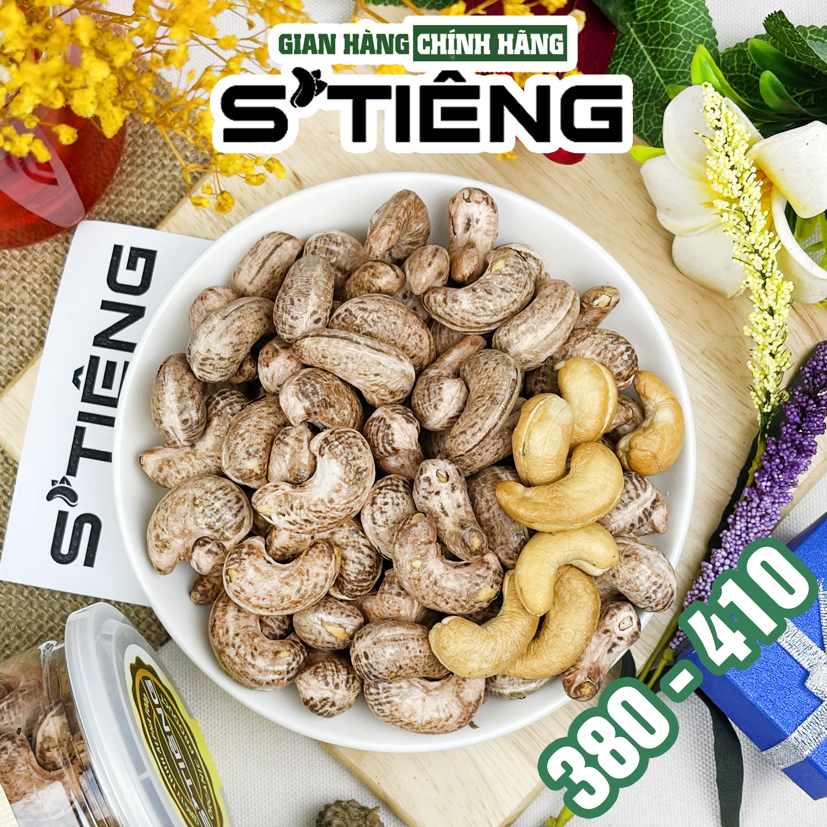 500Gr Hạt Điều Rang Muối STIÊNG Nguyên Hạt Loại 1 A+ Hộp Tròn Xếp Hoa