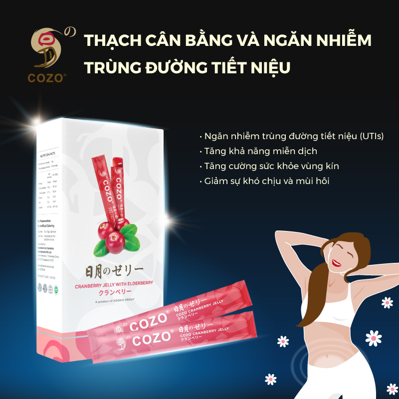 Thạch Giúp Cân Bằng Và Ngăn Nhiễm Trùng Đường Tiết Niệu COZO Cranberry Jelly Chiết Xuất Nam Việt Quất Và Elderberry, Tăng Khả Năng Miễn Dịch