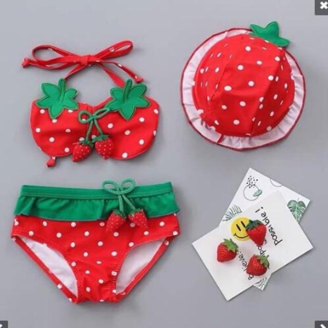 Set Đồ Bơi Bikini Bé Gái Kèm Mũ Bơi