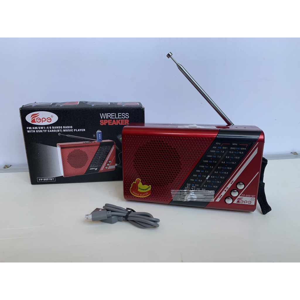 ĐÀI RADIO Pepe 9001BT Kèm thẻ nhớ 8G- Có Đèn Pin - Âm Thanh Lớn-Hàng Chính Hãng