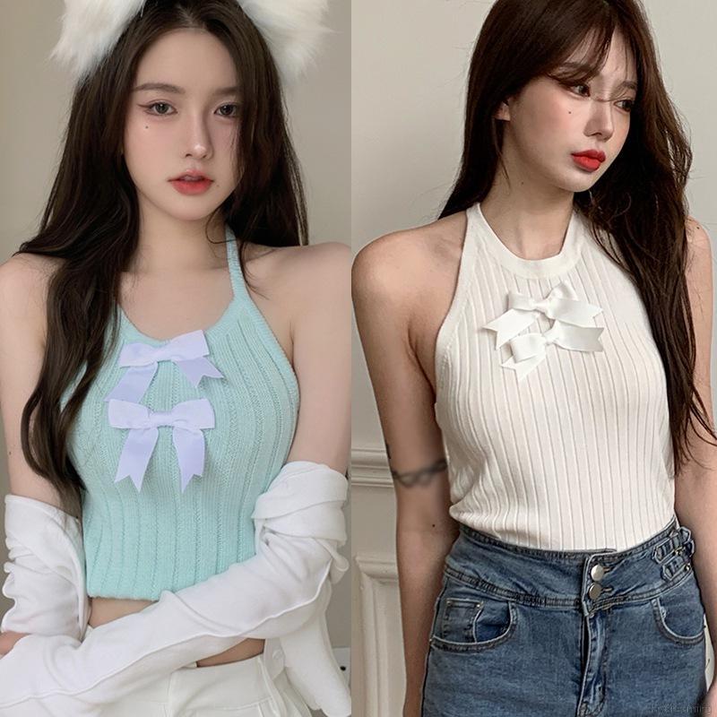 Áo Hai Dây Dệt Kim Màu Trơn Thiết Kế Quyến Rũ Cho Nữ