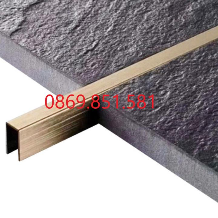 Nẹp inox U màu vàng xước, nẹp chữ u inox, nẹp inox ốp gạch, inox304, thanh dài 2m44 dày 0.8li trang trí nội thất, có sỉ