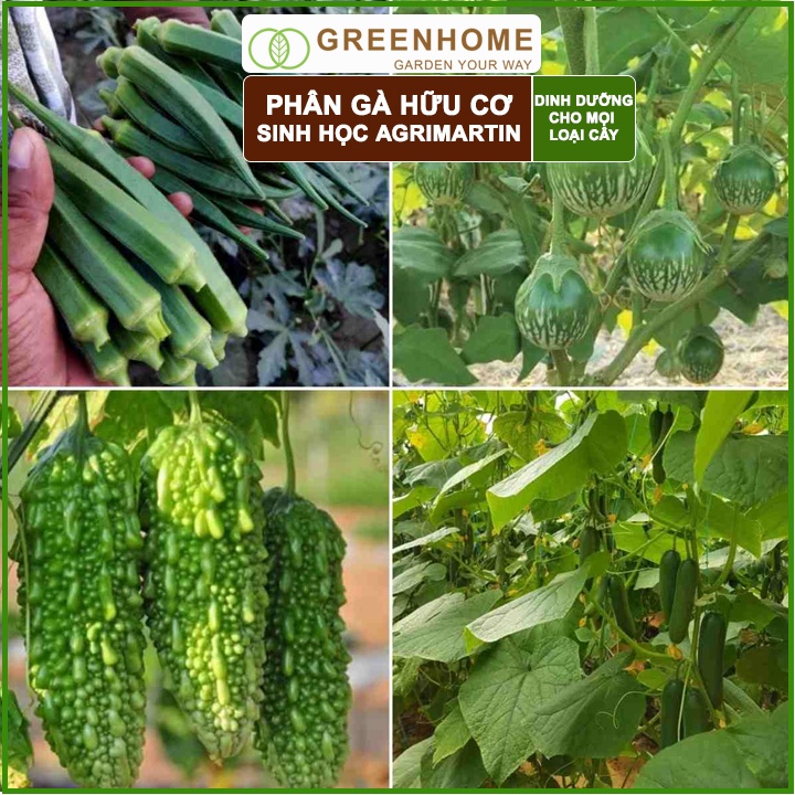 Phân Gà Hữu Cơ Greenhome, Agrimartin, Bao 1kg, Cải Tạo Đất, Tăng Khả Năng Ra Hoa, Đậu Trái, Hoa To, Quả Bóng, Đậm Vị