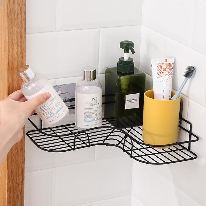 Kệ Dán Góc Tường Tam Giác Đựng Đồ Nhà Tắm, Nhà Bếp Kim Loại - Free Ship Toàn Quốc