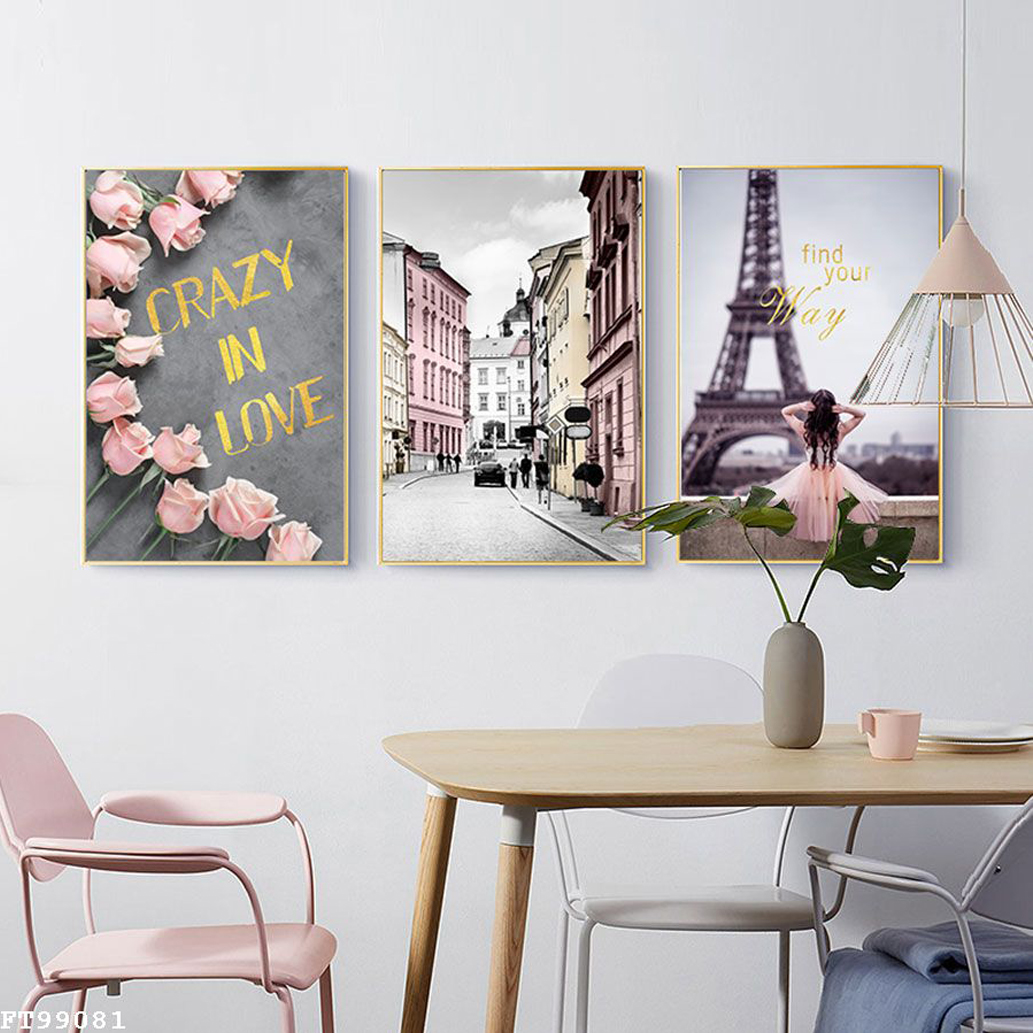 Tranh Thành Phố Paris Tháp Eiffel Đẹp - Bộ 3 Bức Canvas Phong Cảnh Đẹp
