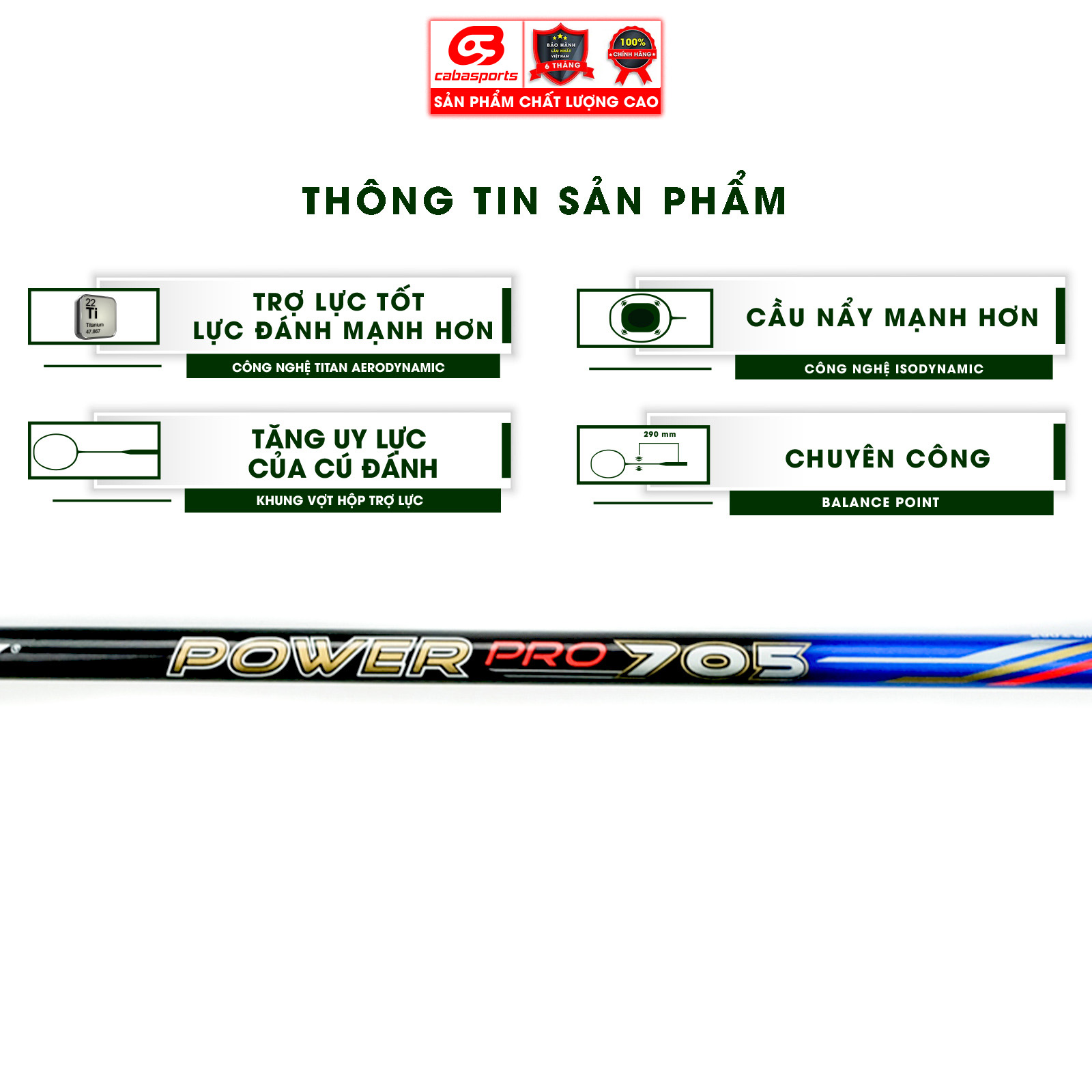 Vợt cầu lông giá rẻ thể thao chính hãng chuyên công Prokennex POWER PRO 705 - Căng 10.5 Kg Xanh Đen (1 cây)