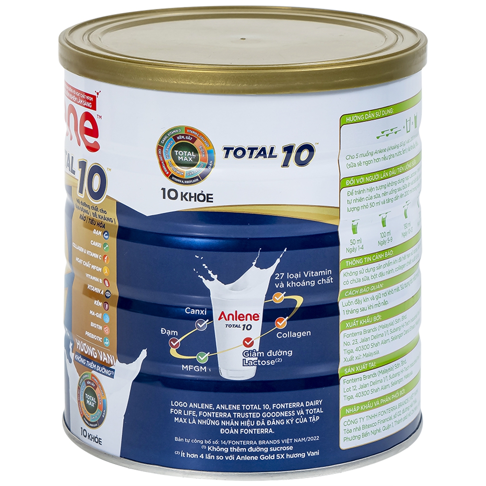 Sữa bột Anlene Total 10X - lon 800g - Hệ dưỡng chất cho vận động, Đề kháng, Não, Tiêu hoá