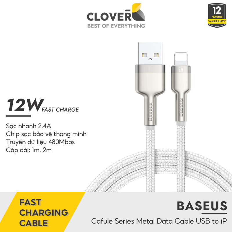 Dây Sạc Nhanh Baseus Cafule Metal Series Data Cable USB to IP 2.4A cho iPhone | Hàng Chính Hãng