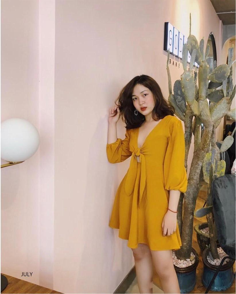 Đầm xòe tay lỡ cột nơ July dress - Đầm thiết kế tay phồng cột nơ - váy đi tiệc napubee