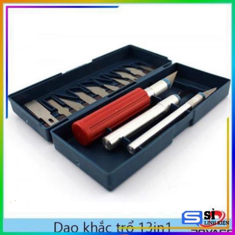Dao khắc trổ 13in1, hợp kim cacbon + 13 lưỡi dao kích cỡ khác nhau
