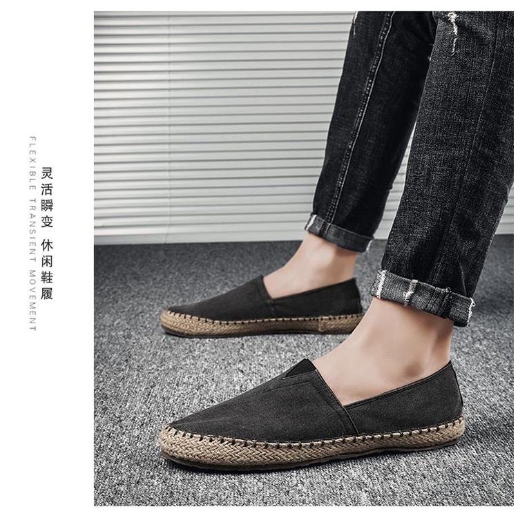 Slip on nam - Giày lười vải viền cói đế bệt - Chất liệu vải bố, đế kếp - Mã 789