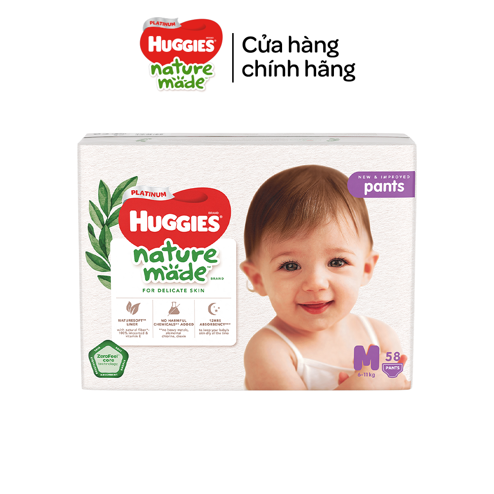 Tã/Bỉm quần Huggies Platinum NatureMade M58/L44/XL38/XXL26-Gói Super Jumbo &amp; Jumbo