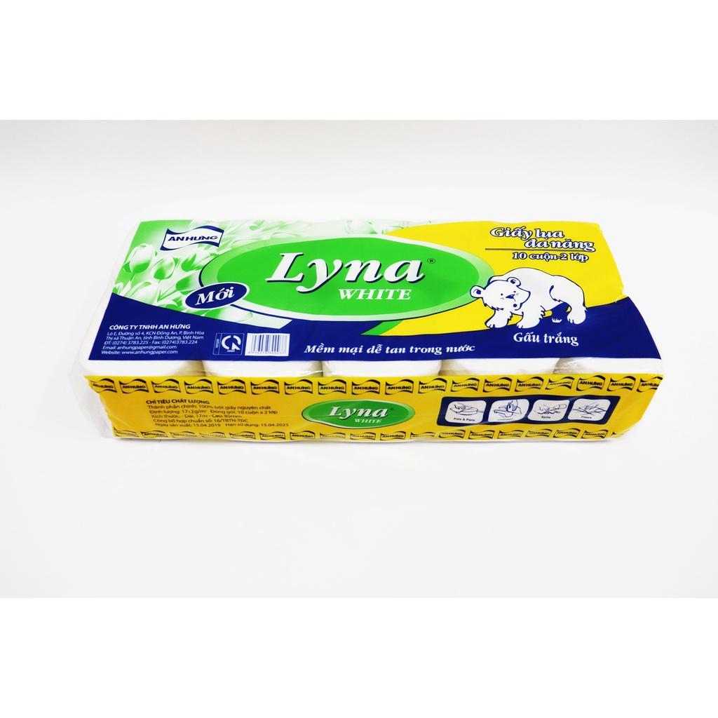 Lốc 10 cuộn Giấy vệ sinh đa năng Lyna Gấu Trắng