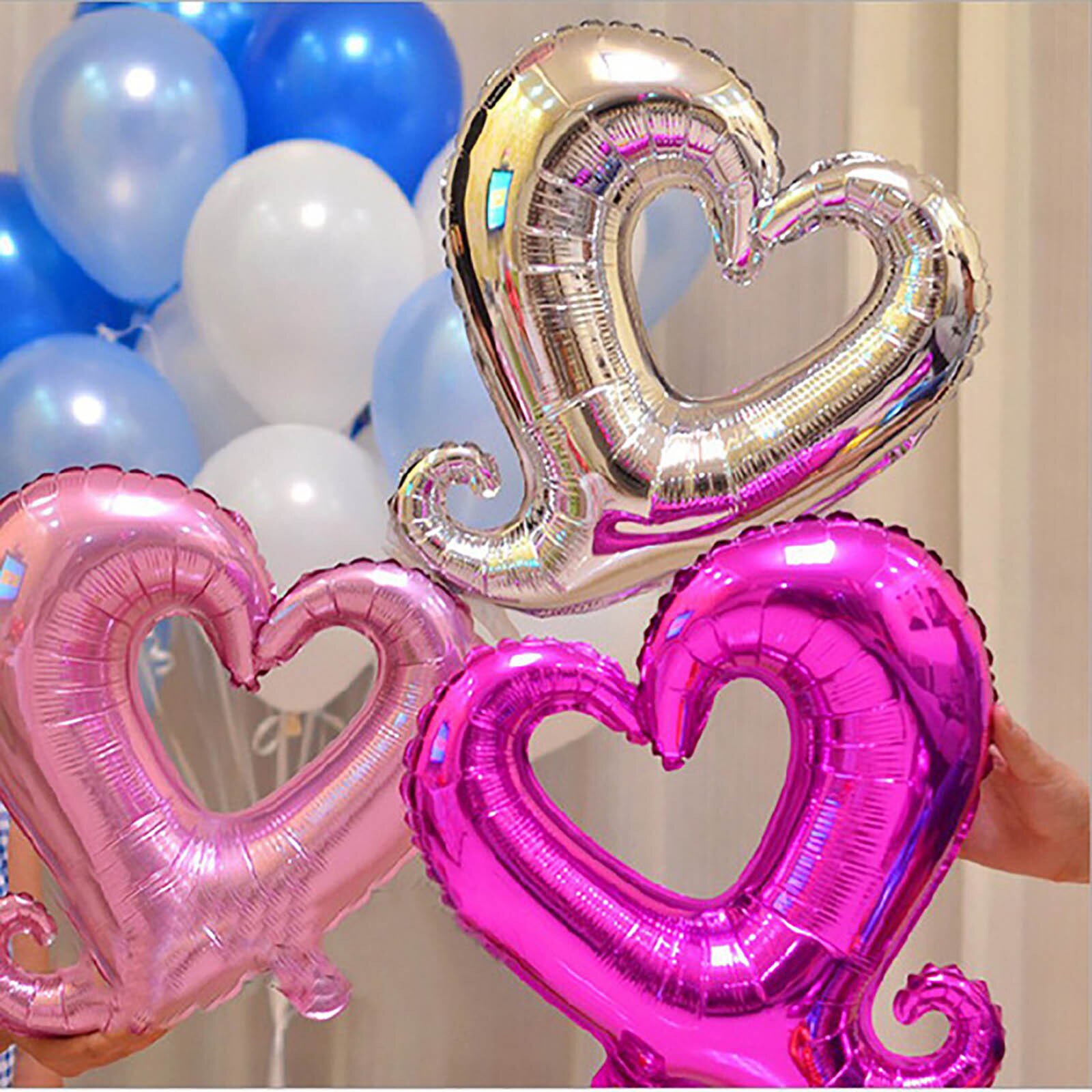 Bong Bóng Hình Trái Tim Trang Trí Tình Yêu Love Valentine Lễ Cưới Kiểu Tim Móc Rỗng Tráng Nhôm