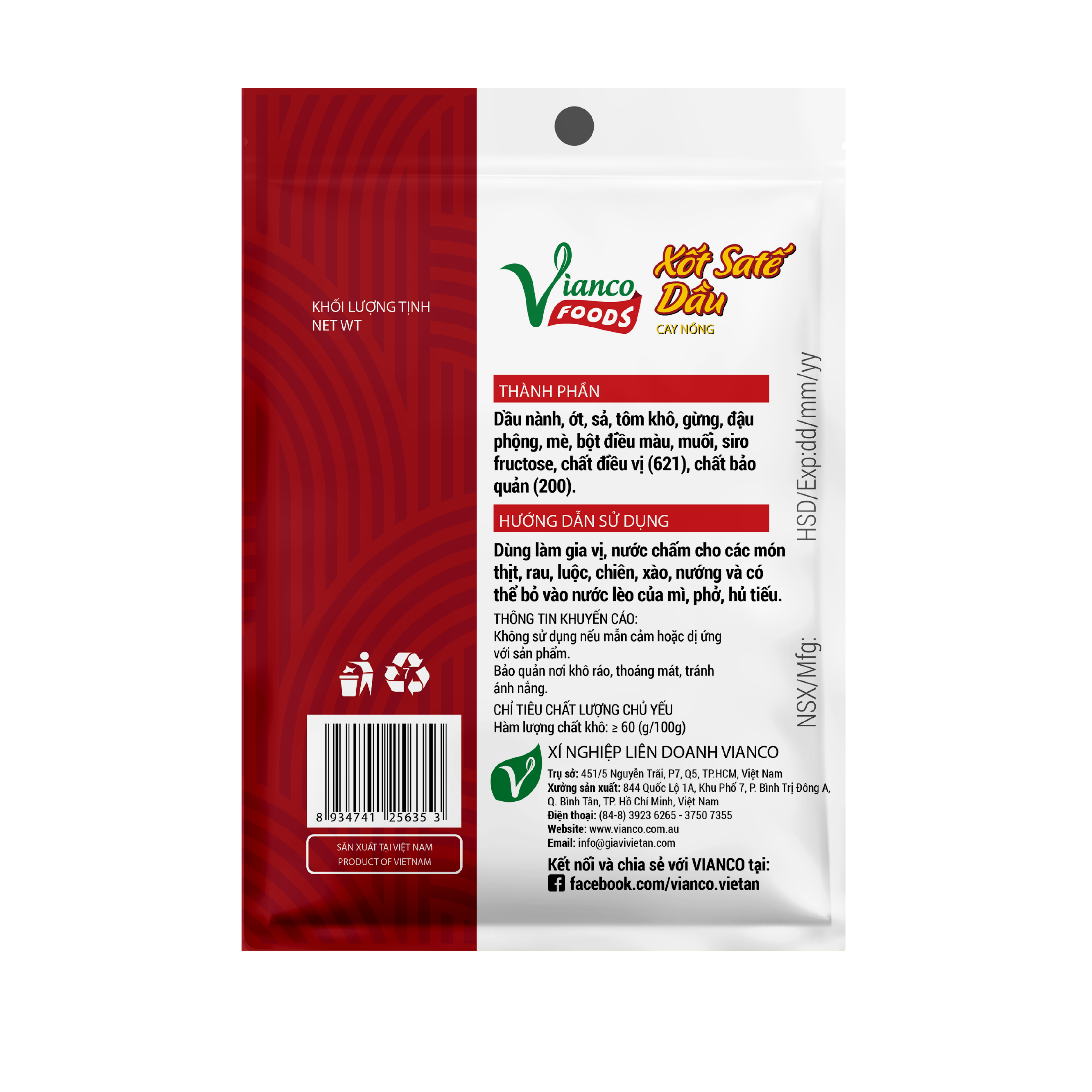 Xốt Satế Dầu ViancoFoods Việt Ấn 5 gói x 18gr