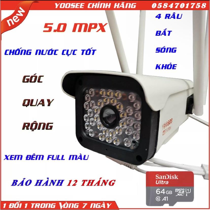 Camera yoosee ngoài trời 4râu 36led 5.0Mpx xoay 360 độ siêu nét, có màu ban đêm, đàm thoại 2 chiều, cảnh báo chống chộm - HÀNG NHẬP KHẨU