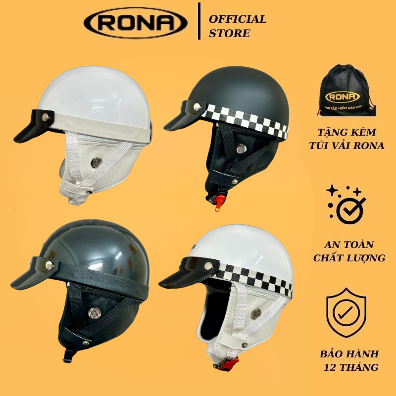 Mũ bảo hiểm xe máy 1/2 Rona Bosozoku freesize kèm lưỡi trai màu đen che nắng phối ốp tai da phong cách Nhật cá tính