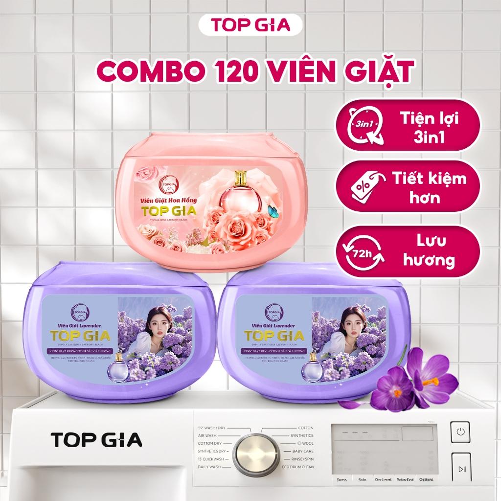 Viên giặt xả quần áo thơm lâu TopGia 3in1, hương hoa hồng và lavender,  giặt sạch, tiết kiệm - Hương lavender