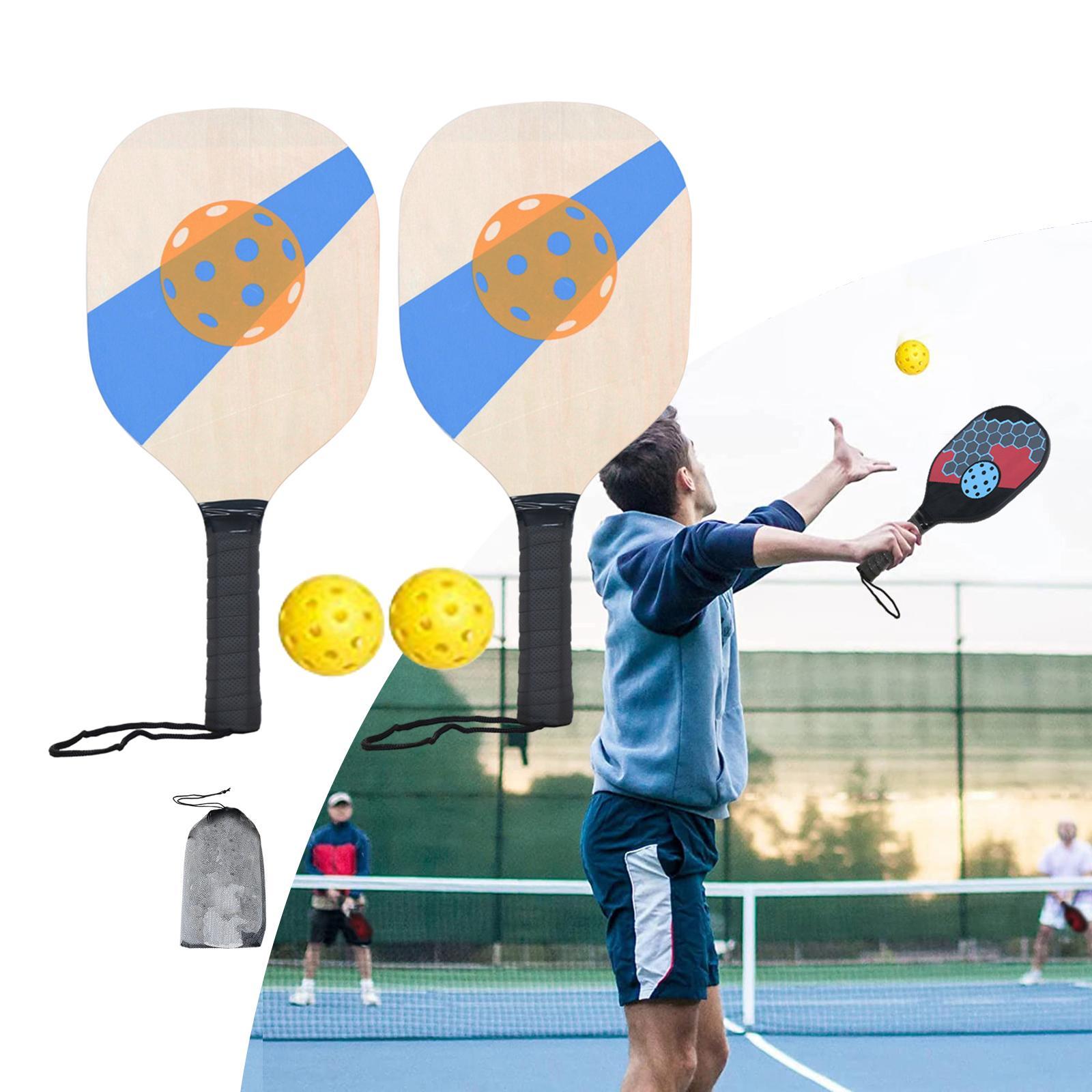 Pickleball Wood Paddle Set Beginner Racket Durable 2 Paddles 2 Pickle Balls