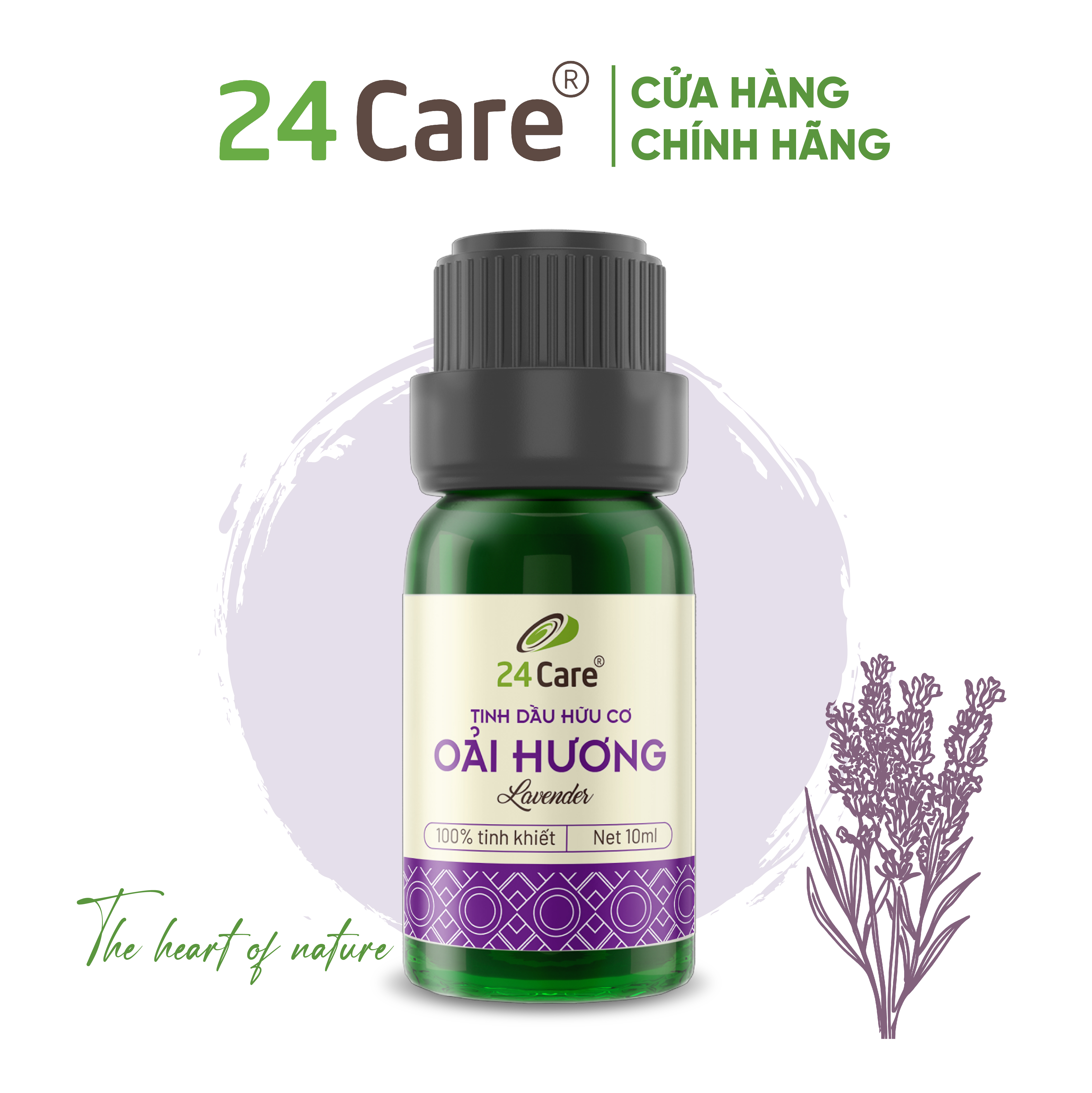 Tinh Dầu Nguyên Chất Oải hương 24Care - Tinh Dầu Xông Phòng Hoa Lavender Giúp Giảm Căng Thẳng, Đau Đầu, Thư giãn, Xua Đuổi Côn Trùng, Khử Khuẩn và Thơm Phòng