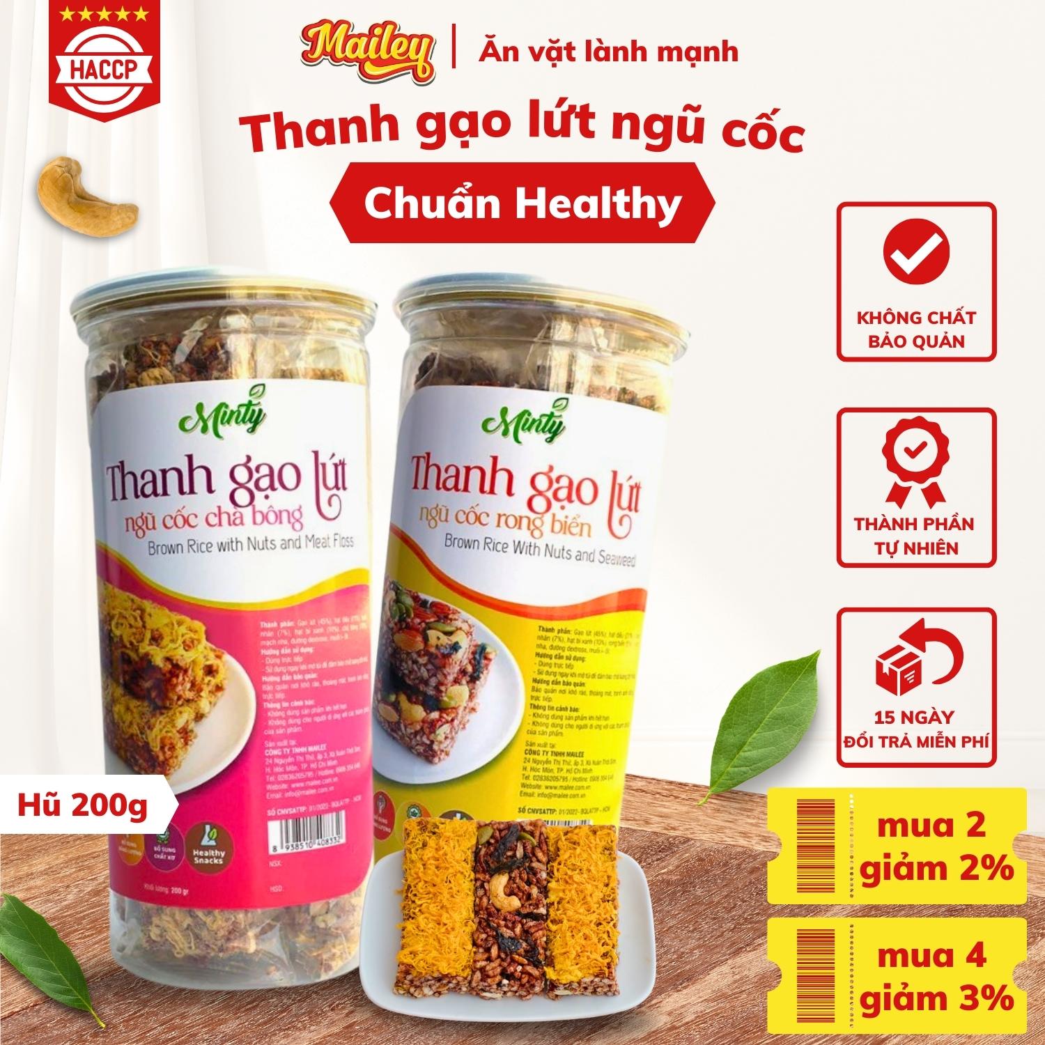 Thanh gạo lứt chà bông/rong biển mix hạt Mailey Hũ 200g - Bánh gạo lứt ăn kiêng hỗ trợ giảm cân