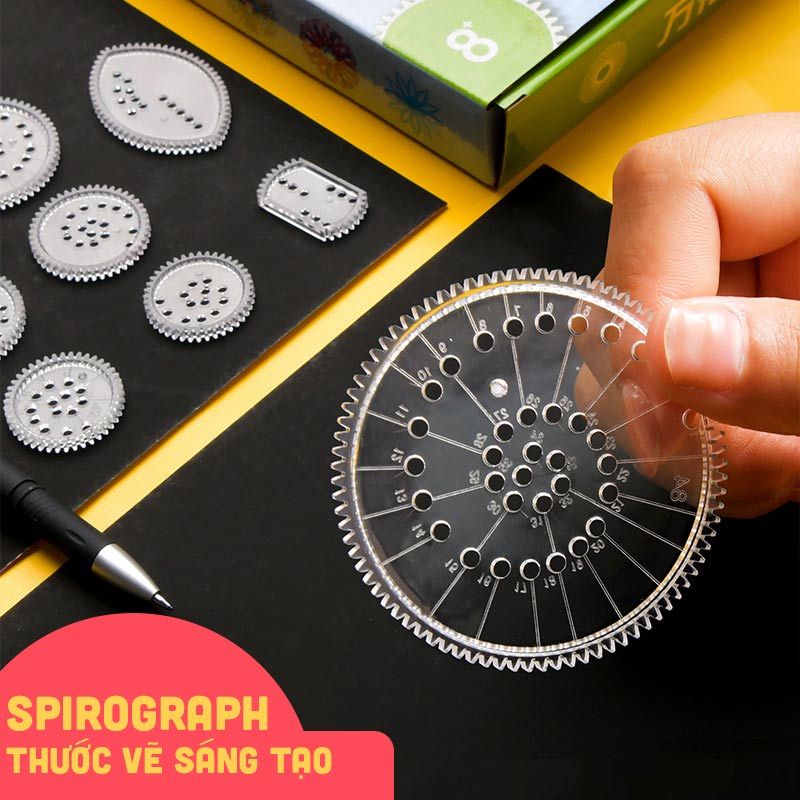 QUÀ TẶNG CHO NỮ BỘ THƯỚC VẼ HỌA TIẾT - THƯỚC VẼ SÁNG TẠO (SPIROGRAPH)