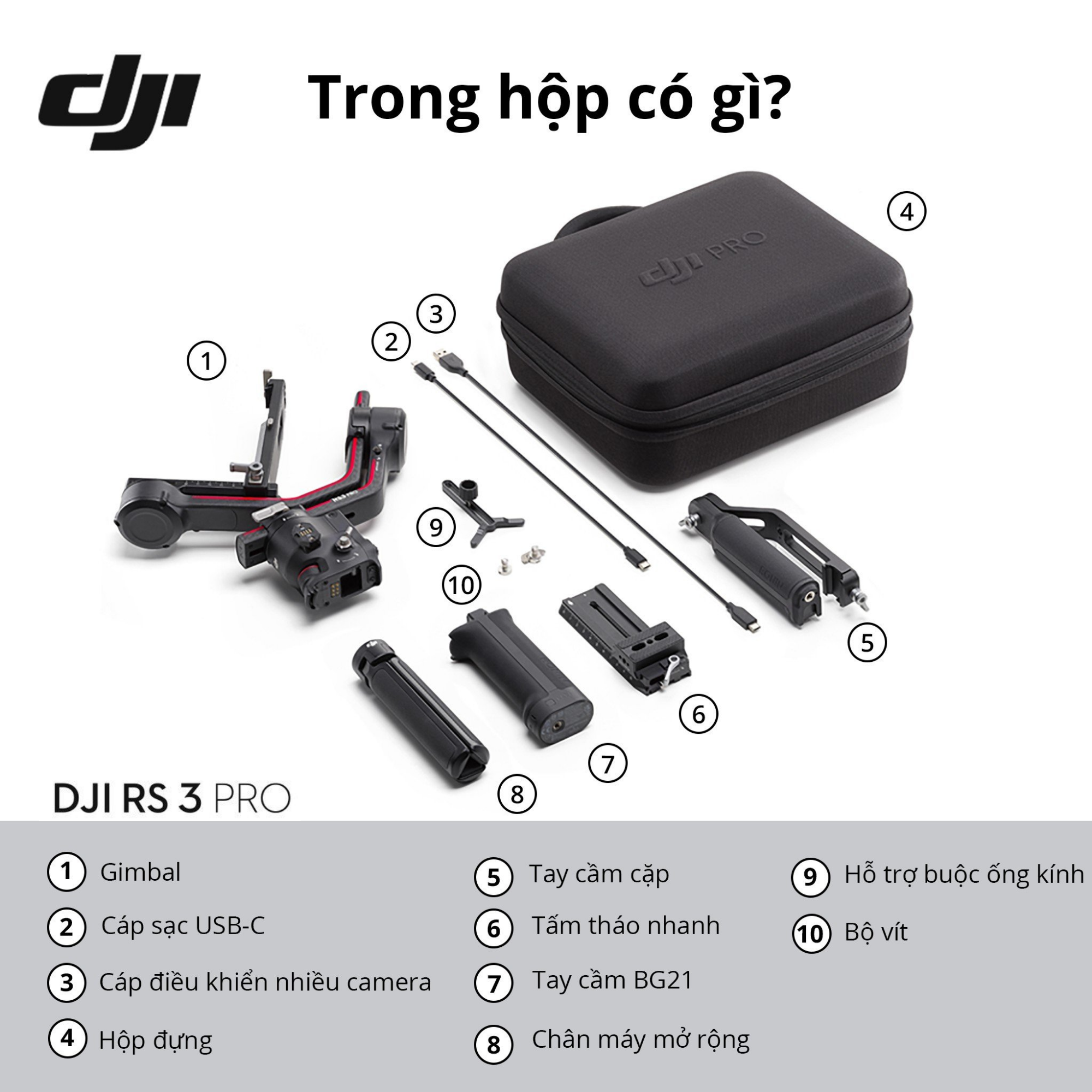 Gimbal máy ảnh DJI RS 3 PRO cho camera DSLR Mirrorless chống rung ổn định tải trọng 4,5kg (DJI RS3 PRO) - Hàng chính hãng