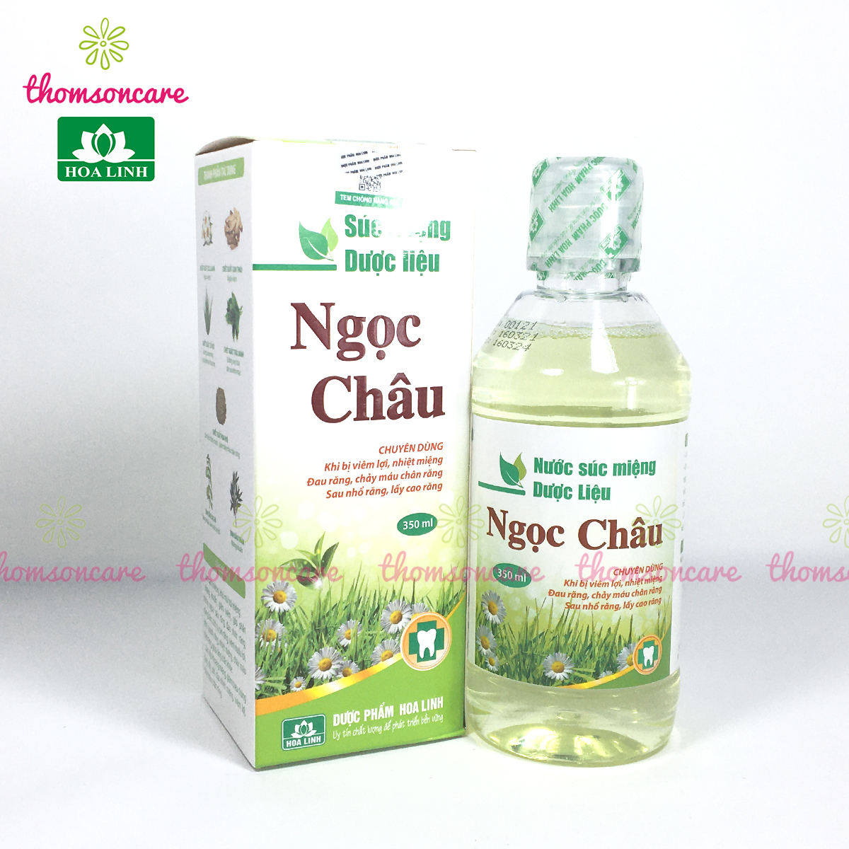 Nước súc miệng dược liệu Ngọc Châu - Giảm nhiệt, hôi miệngg, làm trắng, chống sâu răng - Từ trà xanh, bạc hà, tinh dầu tràm - Chai 350ml