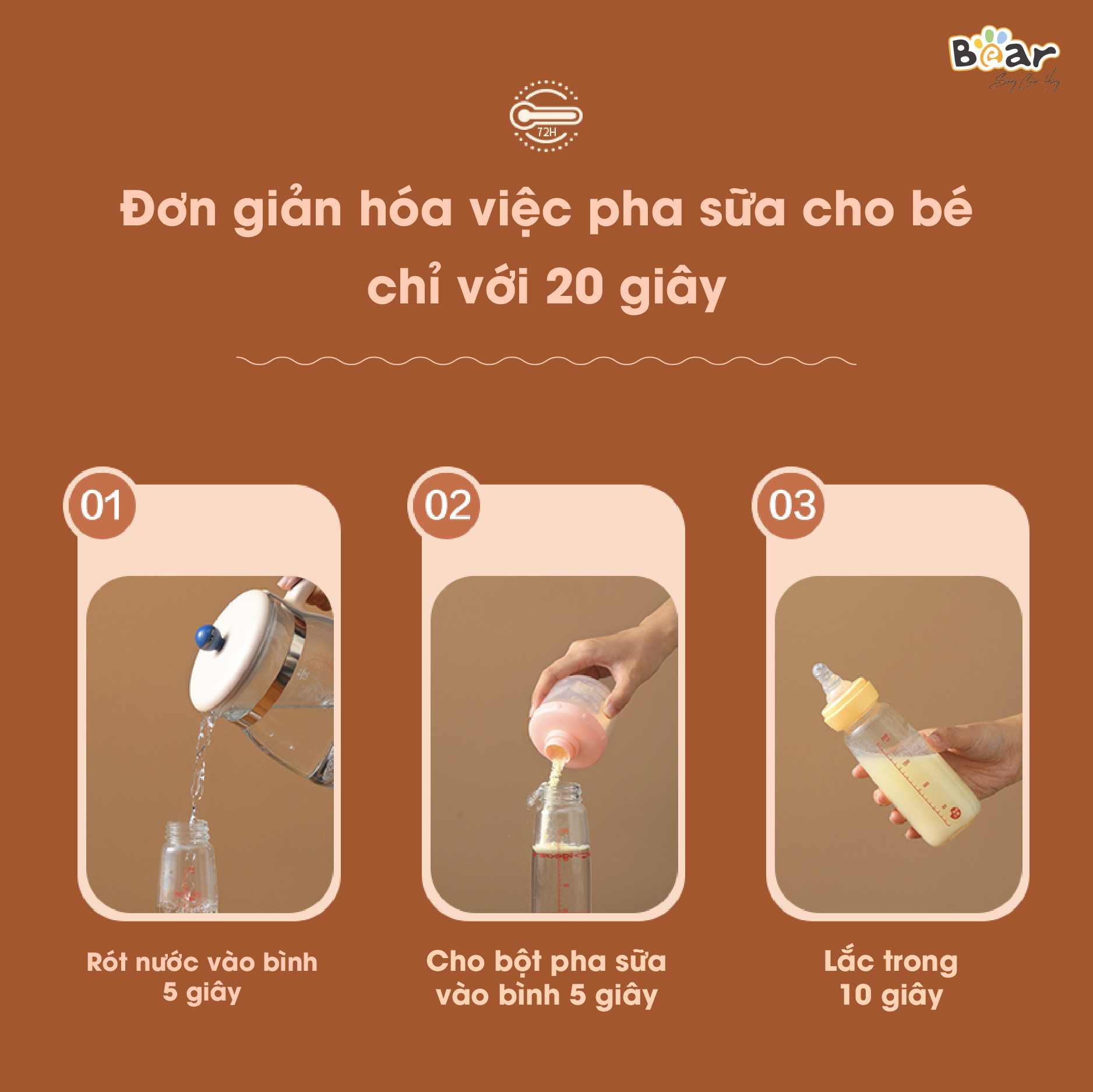 Máy Hâm Sữa Đun Nước Bear Đa Năng Thông Minh Khử Clo Pha Sữa An Toàn Cho Bé - D12D1 - Hàng Chính Hãng Bảo hành 18 Tháng