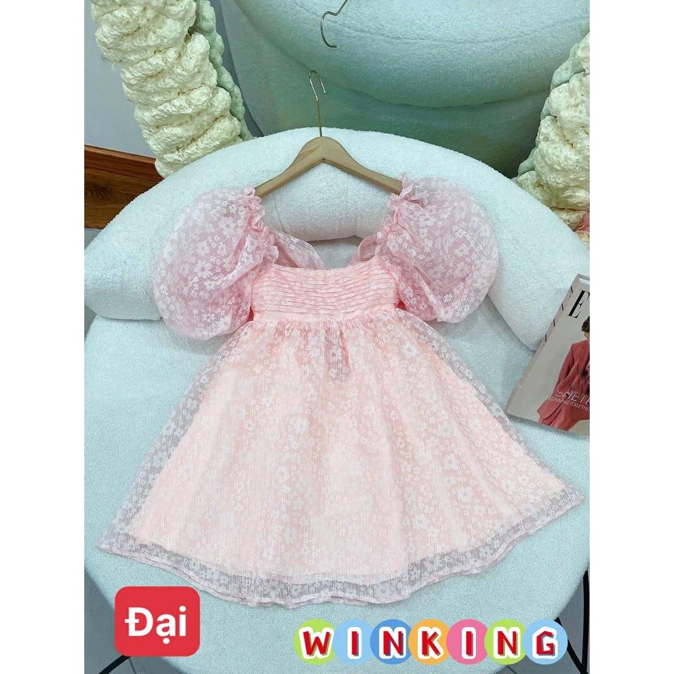 Đầm voan hoa công chúa cho bé gái phối nơ hở lưng size 10-40kg hàng thiết kế cao cấp