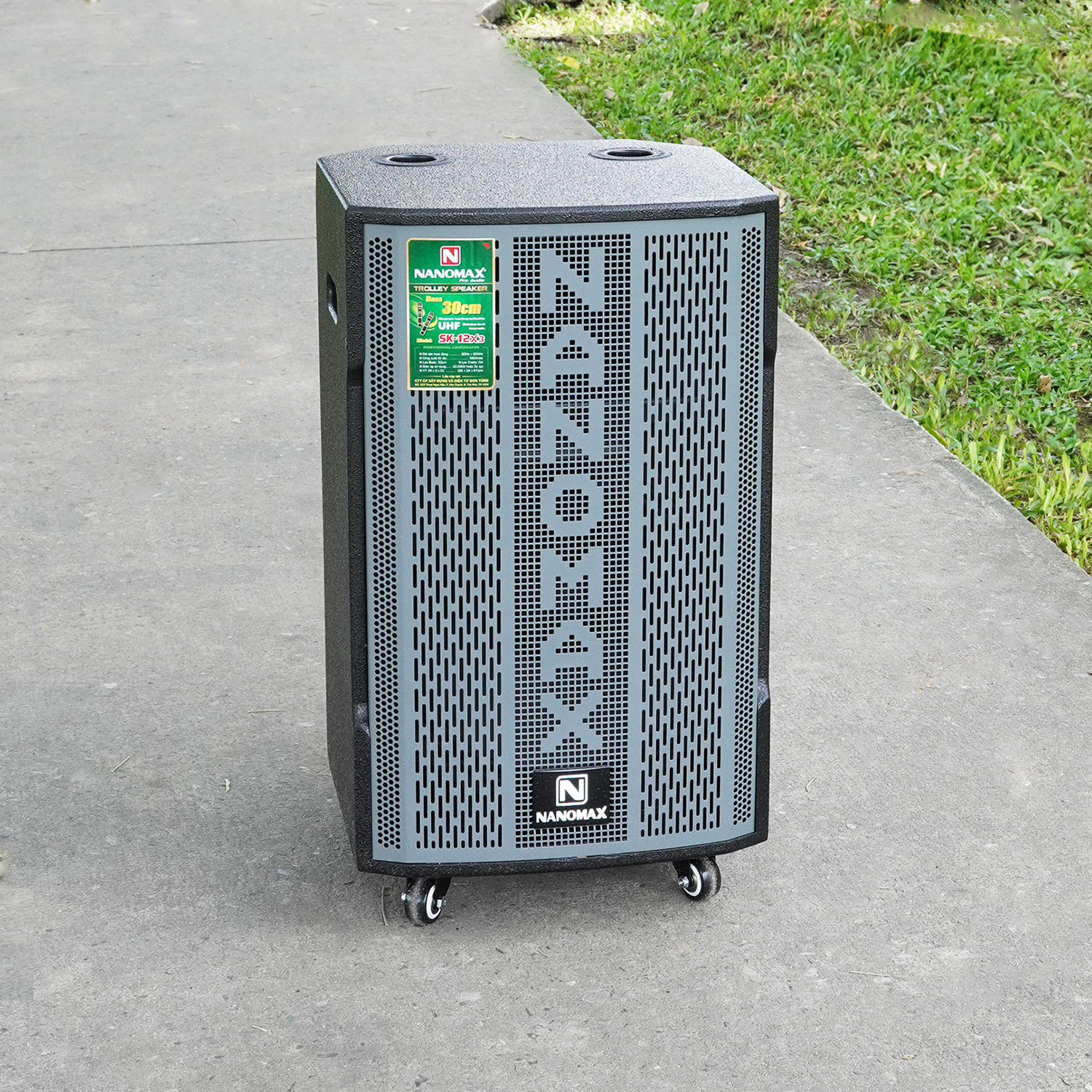 Loa Kẹo Kéo Karaoke Bluetooth Nanomax SK-12X3 Lưới Xám Bass 30cm Công Suất 380w Tặng 2 Mic Bản Mới 2023 Hàng Chính Hãng