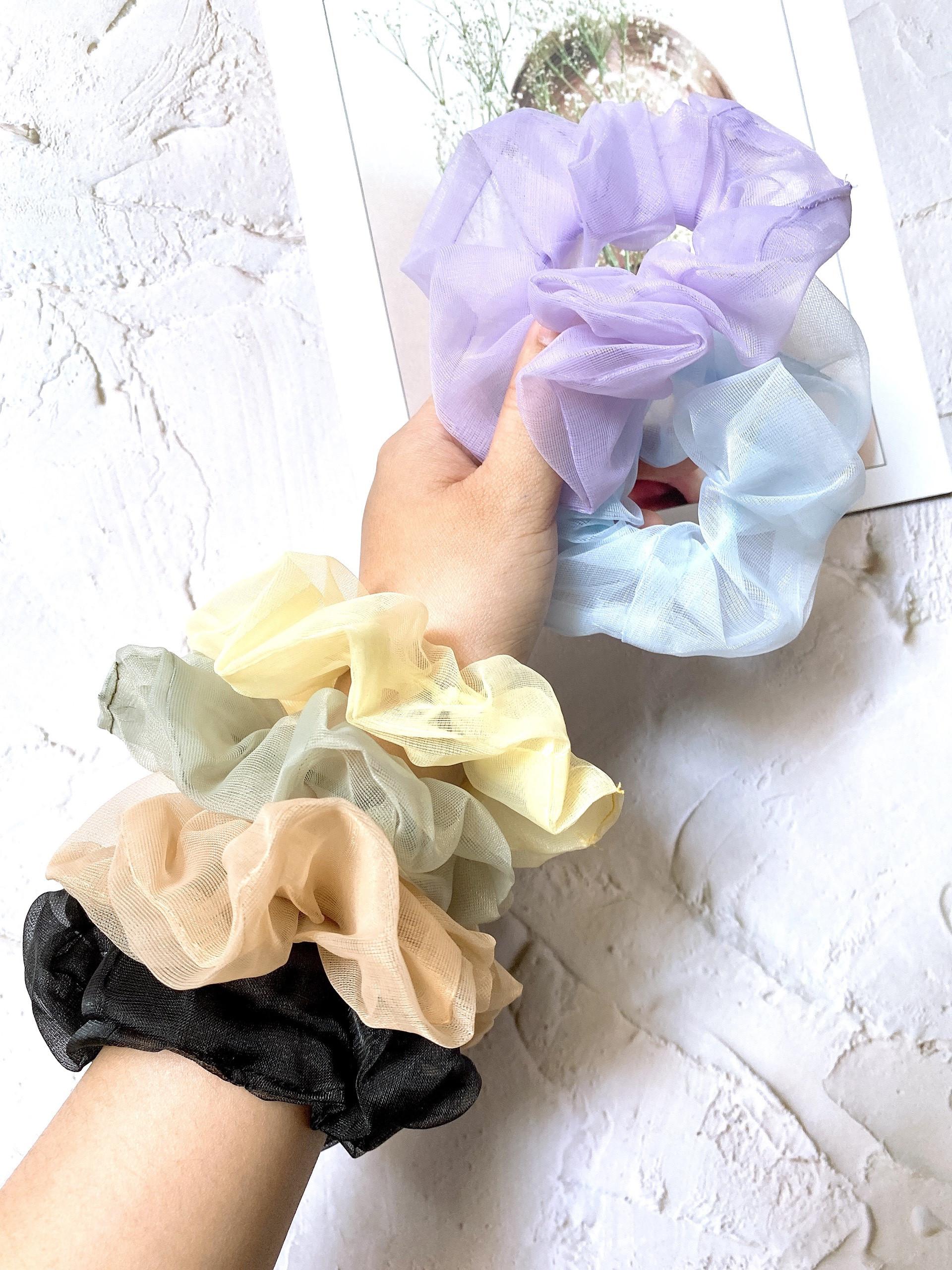 SET 3 CỘT TÓC VẢI SCRUNCHIES VON MÀU PASTEL, BUỘC TÓC THỜI TRANG, màu ngẫu nhiên