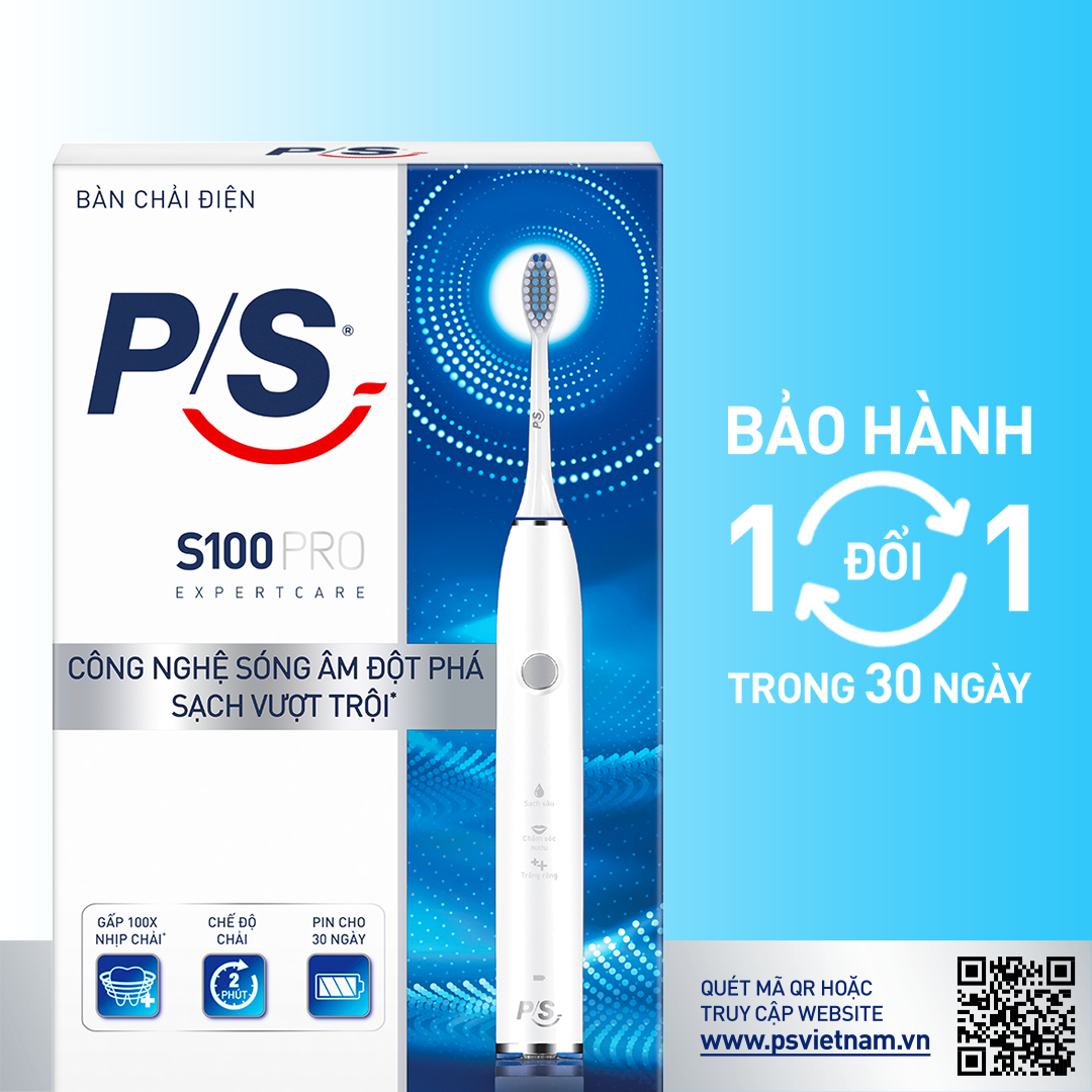 [Nhập Coupon giảm ngay 50K]Bàn Chải Điện P/S S100 PRO - Công Nghệ Sóng Âm, Chải Sạch Mảng Bám Tới 10X - Trắng Sáng