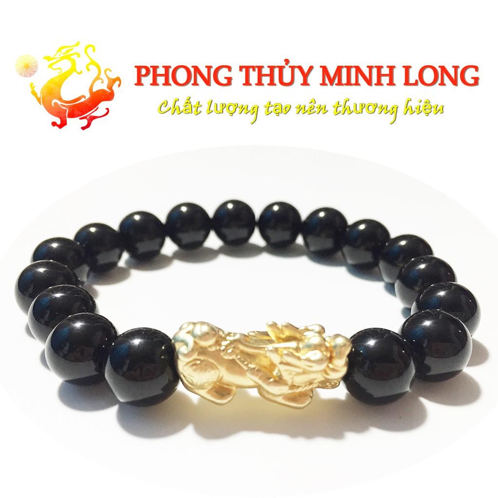Vòng tay đá Mã Não Đen 3A mix tỳ hưu vàng hợp mệnh Thủy và Mộc