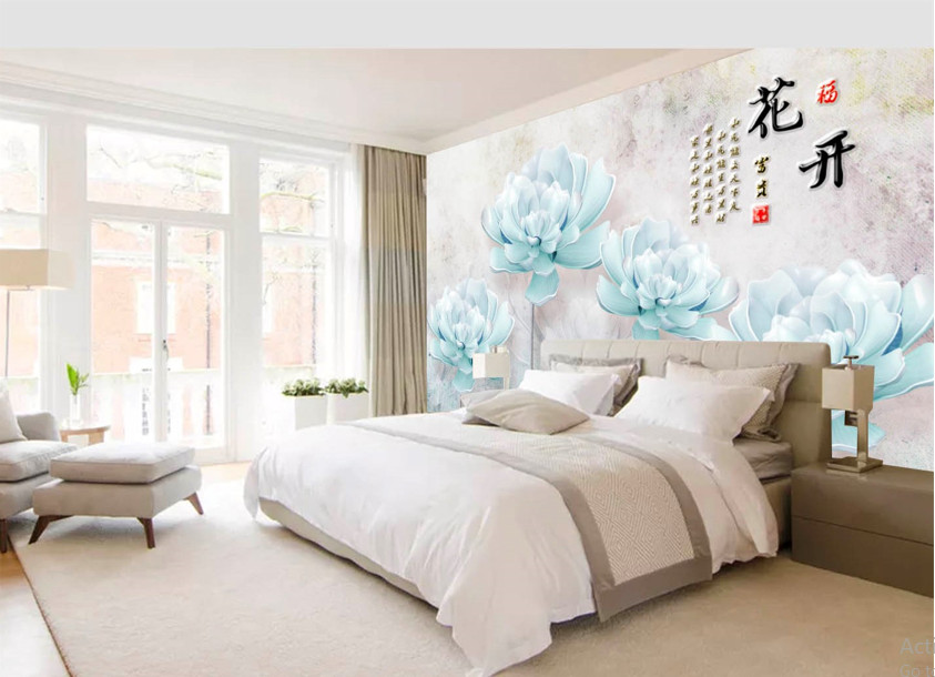 TRANH HOA 3D DÁN TƯỜNG CAO CẤP,Tranh dán tường 3d, Tranh hoa 3D, tranh lụa 3D dán tường,tranh dán tường phòng khách 3D PVP-42852