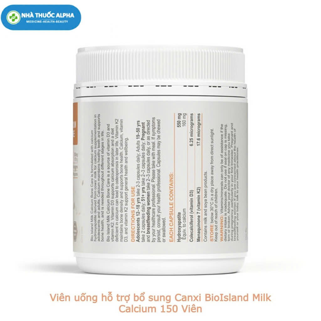 Viên uống hỗ trợ bổ sung Canxi BioIsland Milk Calcium 150 Viên