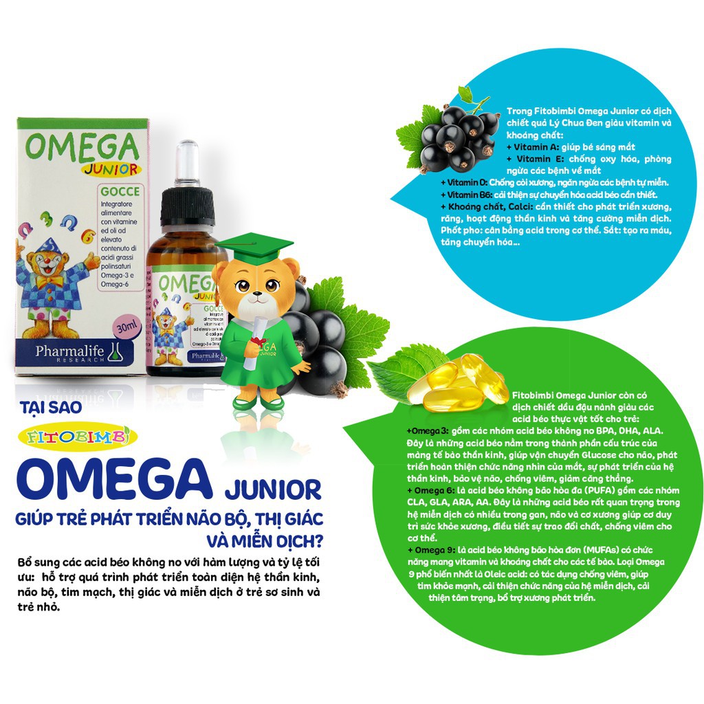Pharmalife Fitobimbi OMEGA Junior Phát triển não bộ cho bé, tốt cho mắt, Lọ nhỏ giọt 30ml