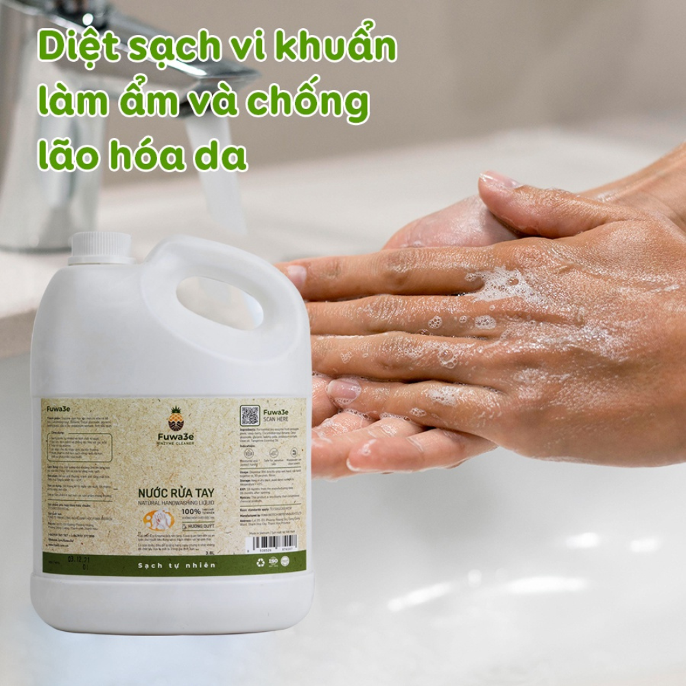 Nước rửa tay sát khuẩn Fuwa3e hữu cơ mùi tinh dầu quýt từ chế phẩm Enzyme sinh học 3.8L